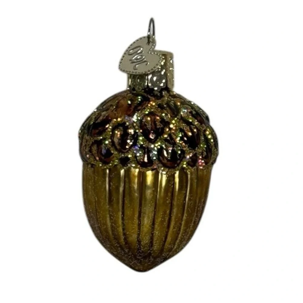 Old World‎ Christmas Glass Blown Acorn Ornament Glitter Woodland Decor 2.5
